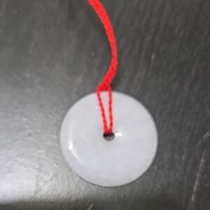 White Genuine Jade Pendant with Red Cord